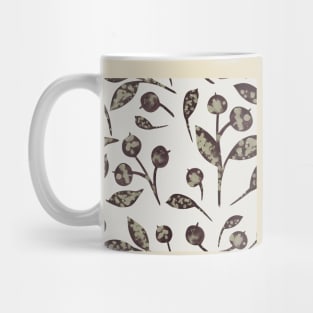 Seamless pattern with snow-covered berries. Hand drawn watercolor blueberries and leaves on nude. Perfect for greeting card, postcard, poster, logo, textile, fabric, packaging, wrapping paper. Mug